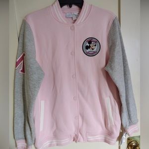 Disney 100 Pink Mickey Mouse Club Varsity Letterman Jacket NWT